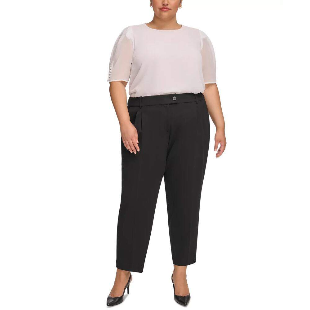 Calvin Klein Plus Size Pleat-Front Cropped Ankle Pants Black Size 16W 1786